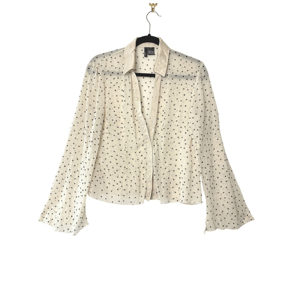 Vintage y2k 100% Silk Polka Dot Sheer Blouse Bell Sleeve French Girl Fairycore